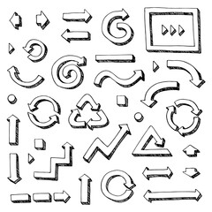 Set of hand drawn 3d arrows in doodle style