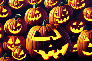 Halloween Hintergrund mit leuchtenden Kürbissen