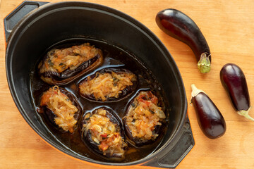 Imam bayildi – Turkish stuffed aubergines homemade dish.