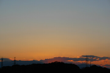 日本、神奈川県、秋、晴れた日の日没