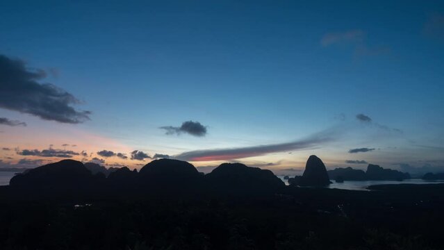 Amazing light sunrise Beautiful sunrise sky and clouds flowing in the sky Time Lapse at samed nang she phang-nga viewpoint 192.168.10.5