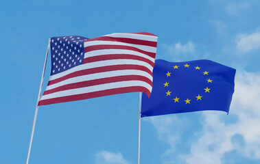 USA and EU flag flying