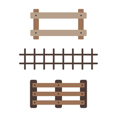 Collection of different fences for the farm. Set of simple doodle illustrations. Items for the ranch. Clipart for the design of children's books, board games.