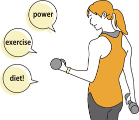 ダンベルを持つアジア人女性	
