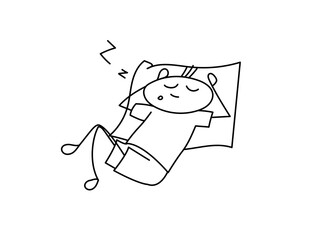A hand-drawn man sleeps on a pillow.