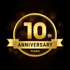 Fototapeta premium 10th anniversary, anniversary celebration template design with gold ribbon. Logo vector illustration