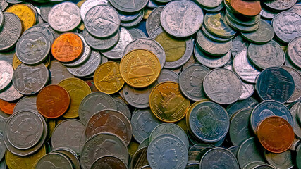 Golden coin and old coin stacking use for business and financial concept background