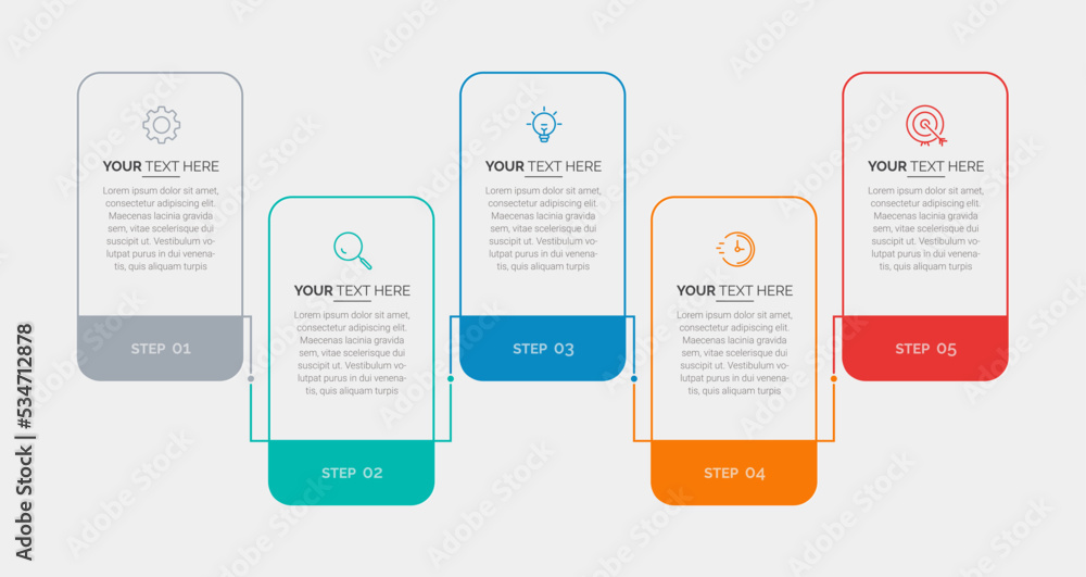 Fototapete business infographic template. thin line process with square template design with numbers 5 options 