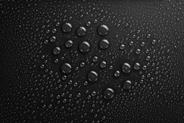 Water drops on a black background. Banner with raindrops. Top view.