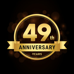 49th anniversary, anniversary celebration template design with gold ribbon. Logo vector illustration