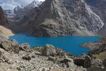 Turquoise lakes in Fann Mountains, Tajikistan - 534712877
