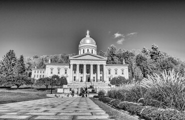 Montpelier, VT - October 10, 2015: Vermont State Capitol in exterior view in Montpelier, foliage...