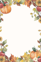 Autumn Watercolor Flower Frame