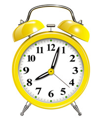 Yellow alarm clock isolated, 3D vintage icon illustration