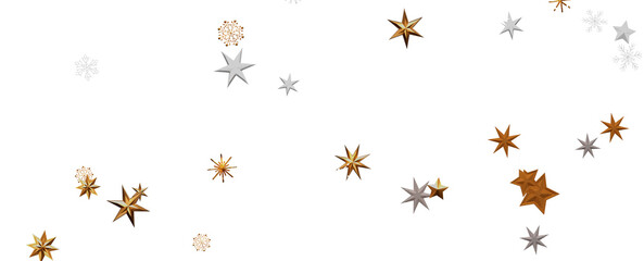 Banner with golden decoration. Festive border with falling glitter dust and stars.