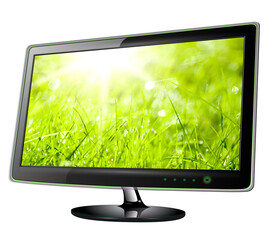 Monitor tv isolated, 3d icon with green grass on screen illustration.