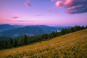 Obraz na płótnie Canvas scenic nature scenery, awesome sunset landscape, beautiful morning background in the mountains, Carpathian mountains, Ukraine, Europe
