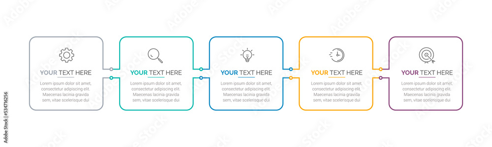 Fototapete business infographic template. thin line process with square template design with numbers 5 options 