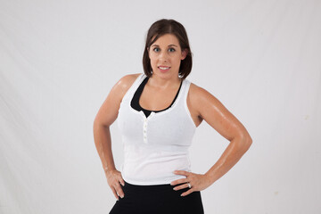 Happy woman with her hand on her hips