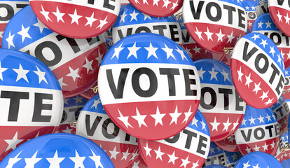 Vote Button Pins Election Integrity Protection Participate Democracy 3d Illustration