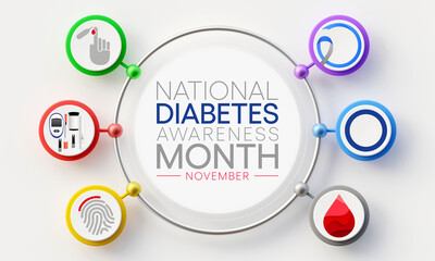 National Diabetes month is observed every year in November, it is the primary global awareness campaign focusing on diabetes. 3D Rendering