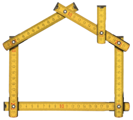Yellow and orange folding ruler in the shape of house isolated on transparent background, photography, png.
