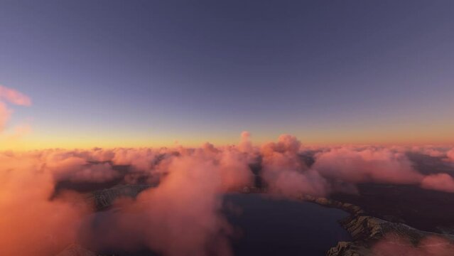 Circular aerial view at sunset of Crater Lake National Park in Oregon. USA