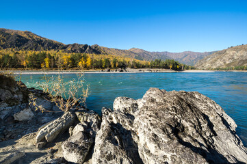 View of river Katun and Altay mountains