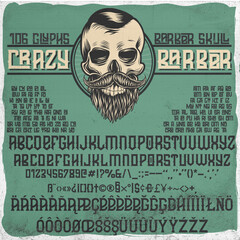 Crazy barber font with a skull