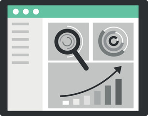 Tablet pc and magnifier with analytics charts