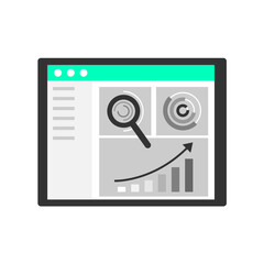 Tablet pc and magnifier with analytics charts