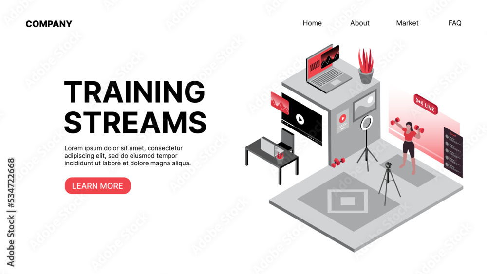 Poster training streams. vlogging. horizontal web landing page. vector illustration