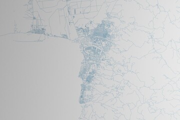 Map of the streets of Bujumbura (Burundi) made with blue lines on white paper. 3d render, illustration