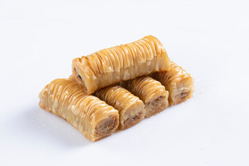 Turkish Ramadan Dessert Baklava isolated on white Background.