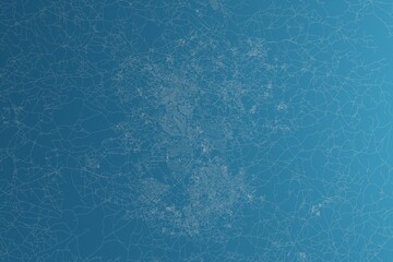 Map of the streets of Lilongwe (Malawi) made with white lines on blue paper. Rough background. 3d render, illustration