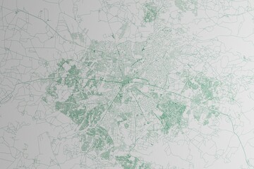 Map of the streets of Harare (Zimbabwe) made with green lines on white paper. 3d render, illustration