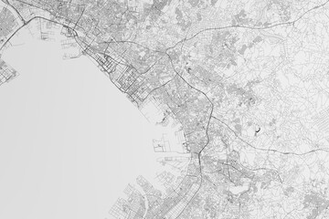 Map of the streets of Chiba (Japan) on white background. 3d render, illustration
