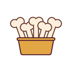 Dog food bowl with bones. Vector illustration. Isolated on white background.