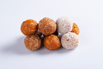 Indian Sweet Motichoor laddoo Also Know as Bundi Laddu or Motichur Laddoo Are Made of Very Small Gram Flour Balls or Boondis isolated on white