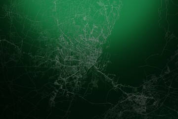Street map of Szczecin (Poland) engraved on green metal background. Light is coming from top. 3d render, illustration - obrazy, fototapety, plakaty