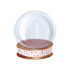 snowglobe Christmas decorations,  art illustration painted with watercolors isolated on white background