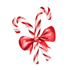 watercolor christmas red and white lollipop on a white background