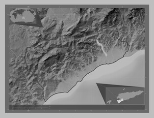 Covalima, East Timor. Grayscale. Major cities