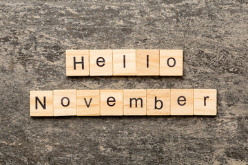 hello november word written on wood block. hello november text on table, concept © sosiukin