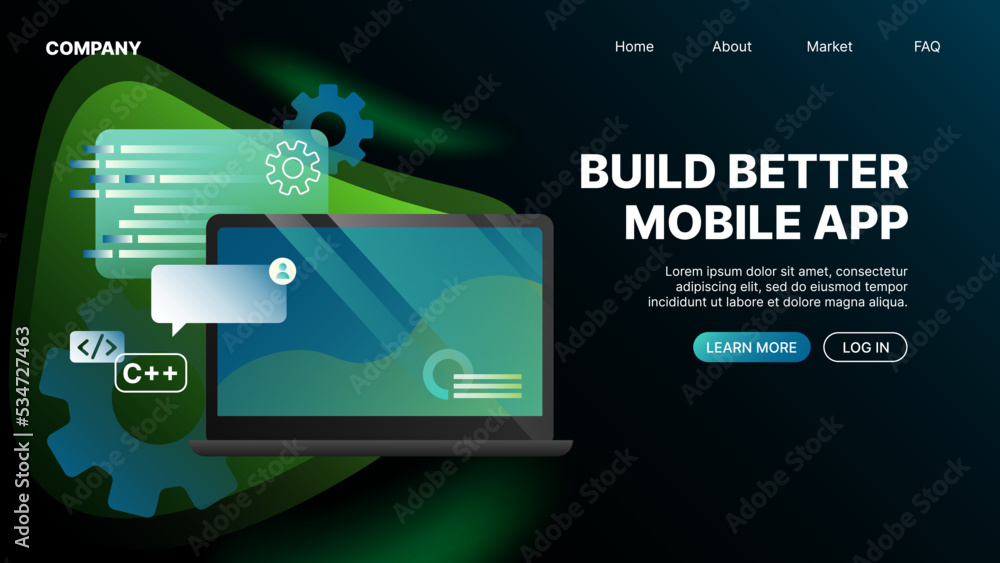 Poster build better mobile app. landing page for website. vector illustration