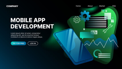 Mobile App Development. Horizontal Web Banner. Vector illustration