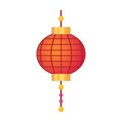 Obraz premium Red Chinese lamp. Paper traditional Asian festive lanterns, street new year decoration isolated on white