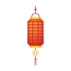 Red Chinese lamp. Asian festive lanterns, street new year decoration isolated on white. Vector illustration for oriental festival, celebration, Asia concept