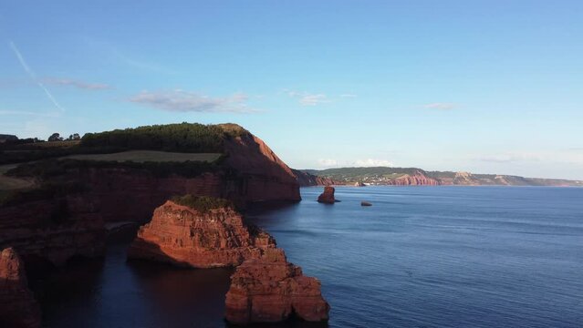 Ladram bay cove aerial drone devon england uk