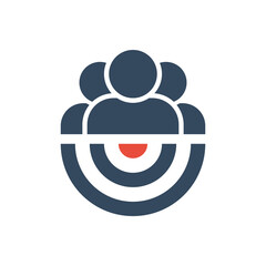 team or group icon with aim target, teamwork or head hunting vector icon